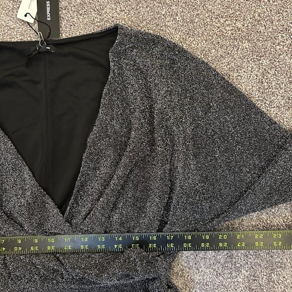 Express Womens Relaxed Metallic V-Neck Surplice Tie Waist Top Size S NWT $68 - Picture 15 of 16